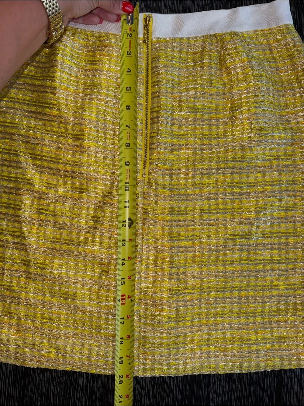 kate spade Yellow Tweed Mini Skirt with White Waistband